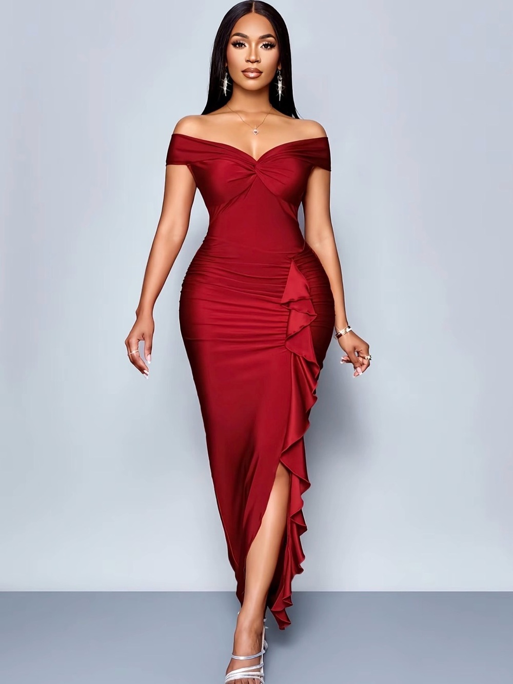 Red Ruffle Maxi Dress – Size XS Fits S